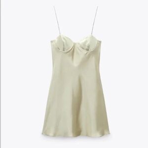 Zara jewel strap champagne satin effect mini dress